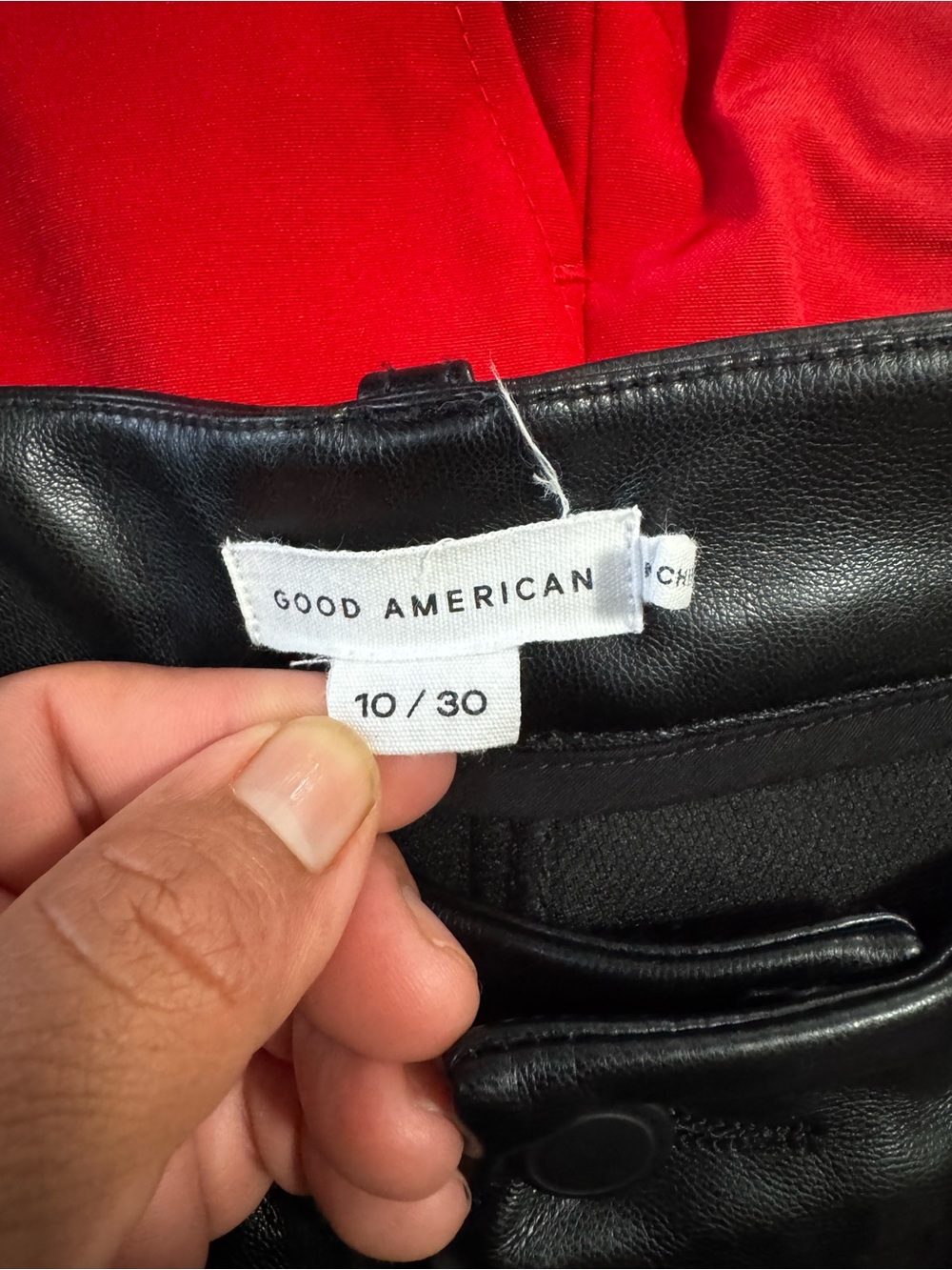 Good American Black Faux Leather Jacket with Red Lining